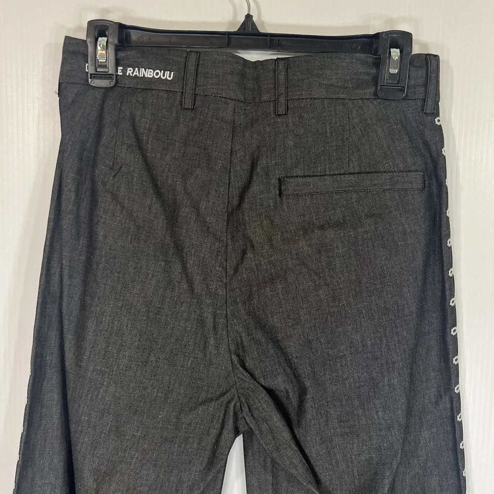 DOUBLE RAINBOUU Embroidered Western Straight Pants Size Small Gray White‎ Cotton
